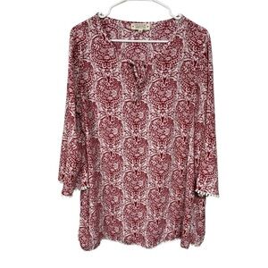 Crescent Stitch Fix Red Paisley Tunic 3/4 Sleeve Large